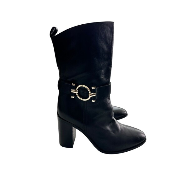 NAPOLEONI Italian Handcrafted block Mid Calf Leather  black Boots  Sz 39 US 8 - Picture 1 of 9